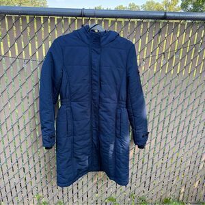 Lucky Brand Parka Coat Women Size S Navy Blue Quilted Hooded